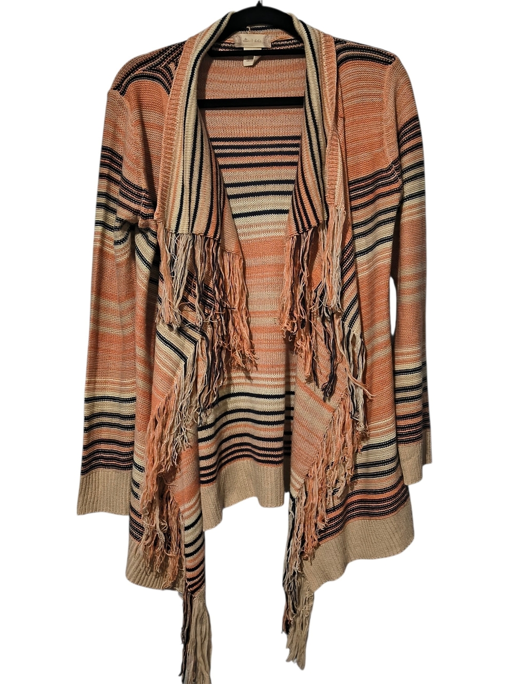Altard State Southwestern Boho Striped Draped Fringe Cardigan Knit Sweater M
